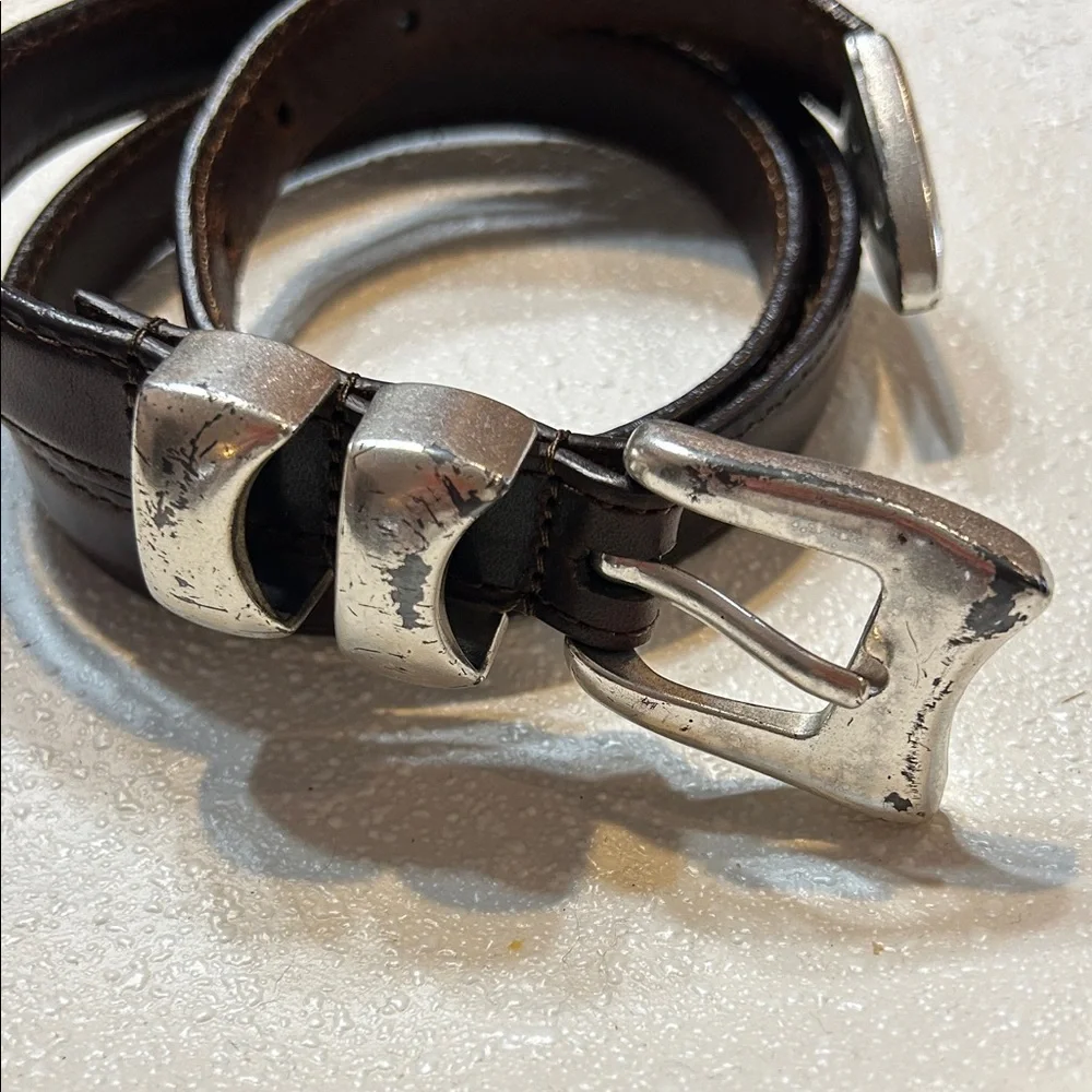 Set/2 Vintage Oil tanned cowhide Silver & Leather Belt Medium Black & Brown